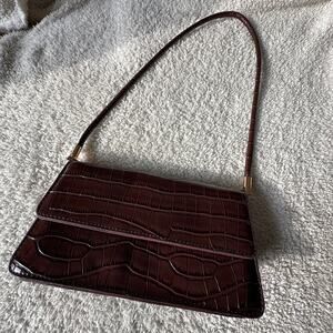 Chocolate Brown Faux Leather Croc Handbag